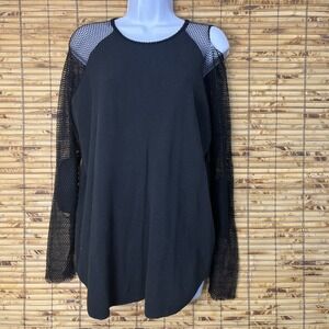 Fitigues Womens Vtg Black Thermal Waffle Knit Top Sz M Black Fishnet‎ 90s Grunge